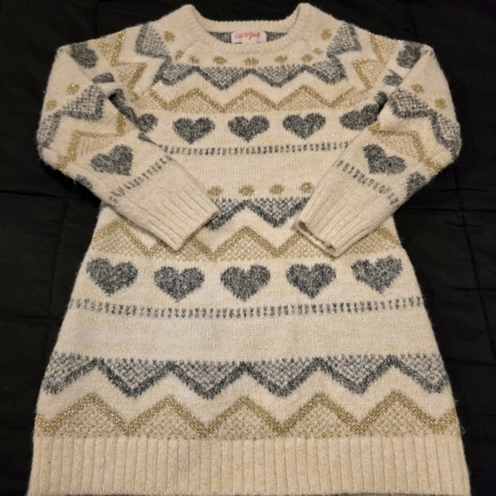 Cat & Jack Girls Heart Zig Zag Toddler‎ Fall Sweater Dress Size 2T